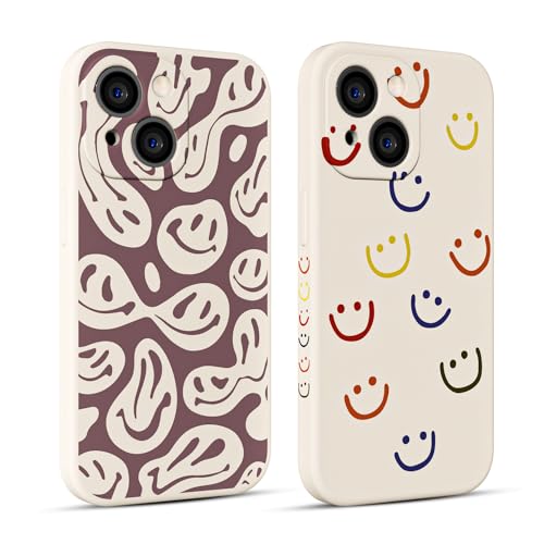 MINSCOSE Schutzhülle für iPhone 15 mit lustigem Smiley-Gesicht, süßes Lächeln-Design, Flüssigsilikon-Hülle, schmal, weiches Gel-Gummi, Ganzkörper-Schutzhülle, Mikrofaser-Innenfutter, für Damen und von MINSCOSE