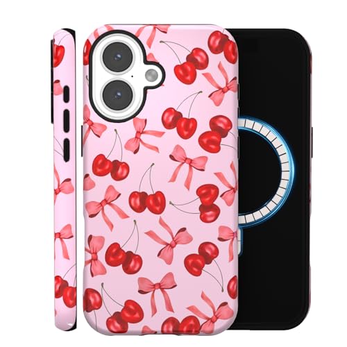 MINSCOSE Schutzhülle für iPhone 16 Plus, kompatibel mit MagSafe, niedliches Kawaii-Schleife, trendiges Muster, dünn, stoßfest, magnetische Schutzhülle für Damen und Mädchen, Rosa von MINSCOSE
