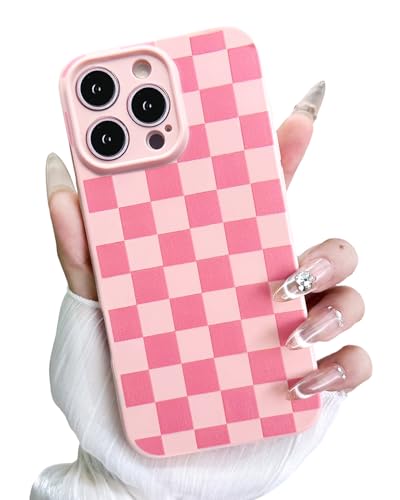 MINSCOSE Schutzhülle für iPhone 16 Pro Max, ästhetisches Karomuster, Schachbrettmuster, trendiges, schlankes TPU, stoßfest, vollständiger Kameraschutz, Rosa von MINSCOSE
