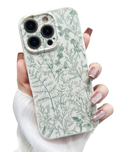MINSCOSE Schutzhülle für iPhone 16 Pro Max, florales Design, klassisch, für Damen und Mädchen, niedliches Blumendesign, weiches TPU, stoßfest, modisch, schmal, Grün von MINSCOSE