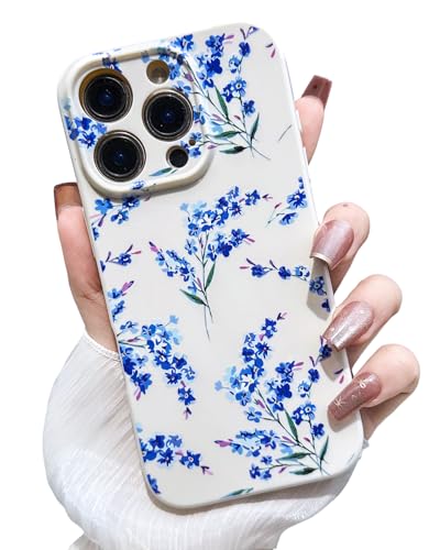 MINSCOSE Schutzhülle für iPhone 16 Pro Max, florales Design, klassisch, für Damen und Mädchen, süßes Blumendesign, weiches TPU, stoßfest, modisch, schmal, Blau von MINSCOSE