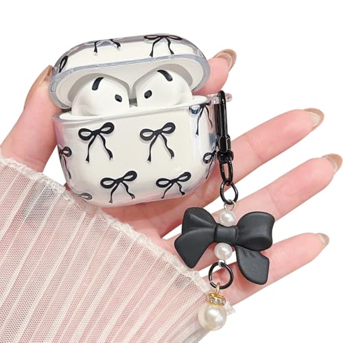 MINSCOSE Kompatibel mit AirPods 4 Clear Case,Niedliche Schleife Muster Kawaii Ribbon Girly Design mit Bow Pearl Schlüsselanhänger,Weiche TPU schützende stoßfeste Hülle für Frauen-Schwarz MINSCOSE Kompatibel mit AirPods 4 Clear Case,Niedliche Schleife Muster Kawaii Ribbon Girly Design mit Bow Pearl Schlüsselanhänger,Weiche TPU schützende stoßfeste Hülle für Frauen-Schwarz von MINSCOSE