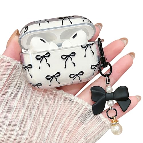 MINSCOSE Kompatibel mit AirPods Pro 2 Clear Case,Niedliche Schleife Muster Kawaii Ribbon Girly Design mit Bow Pearl Schlüsselanhänger,Weiche TPU schützende stoßfeste Hülle für Frauen-Schwarz MINSCOSE Kompatibel mit AirPods Pro 2 Clear Case,Niedliche Schleife Muster Kawaii Ribbon Girly Design mit Bow Pearl Schlüsselanhänger,Weiche TPU schützende stoßfeste Hülle für Frauen-Schwarz von MINSCOSE