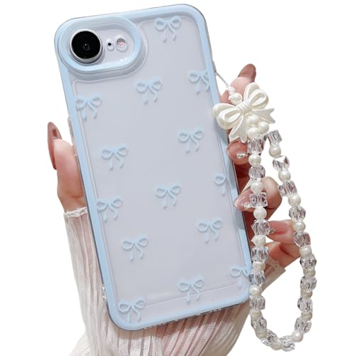 MINSCOSE Transparente Schutzhülle für iPhone 16e, süßes Schleifen-Herz-Muster, transparentes Band-Design mit Charm-Kettenarmband, stilvoll, schlank, stoßfest, TPU-Schutzhülle für Damen und Mädchen von MINSCOSE