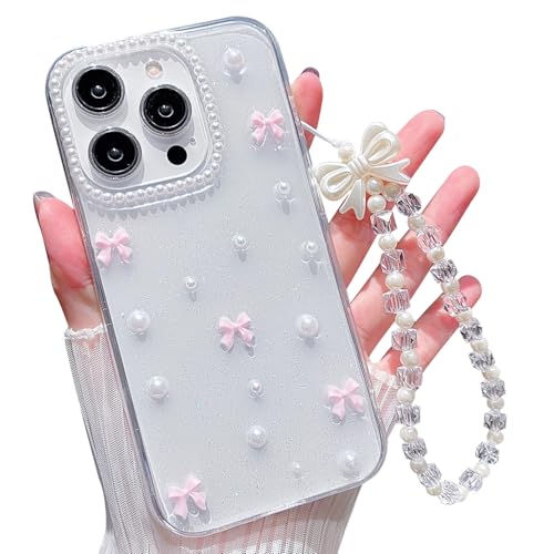 MINSCOSE für iPhone 12 Pro Max Klar Glitzer Hülle,Süßes Schleife Perle Ästhetische Transparente Teen Girls Dünne Schutzhülle mit Charms Kette Armband-Rosa MINSCOSE für iPhone 12 Pro Max Klar Glitzer Hülle,Süßes Schleife Perle Ästhetische Transparente Teen Girls Dünne Schutzhülle mit Charms Kette Armband-Rosa von MINSCOSE