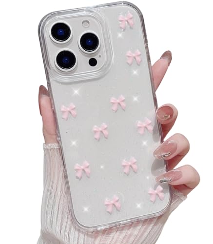 MINSCOSE für iPhone 13 Pro Klar Glitzer Hülle, Süßes Sparkly 3D Schleife Bling Glitzer Ästhetische Teen Girls Dünne Schutzhülle mit Schmetterling Armband Kette-Rosa MINSCOSE für iPhone 13 Pro Klar Glitzer Hülle, Süßes Sparkly 3D Schleife Bling Glitzer Ästhetische Teen Girls Dünne Schutzhülle mit Schmetterling Armband Kette-Rosa von MINSCOSE