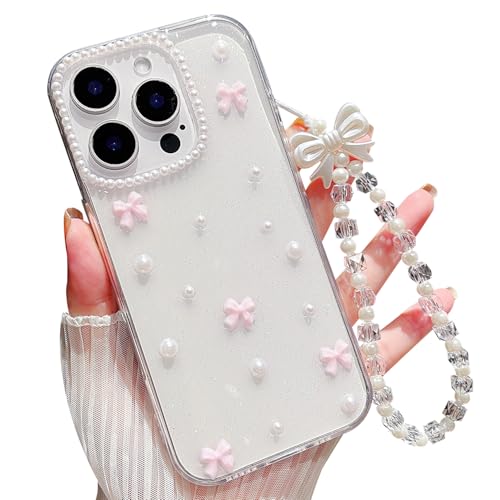 MINSCOSE für iPhone 16 Pro Klar Glitzer Hülle,Süßes Schleife Perle Ästhetische Transparente Teen Girls Dünne Schutzhülle mit Charms Kette Armband-Rosa MINSCOSE für iPhone 16 Pro Klar Glitzer Hülle,Süßes Schleife Perle Ästhetische Transparente Teen Girls Dünne Schutzhülle mit Charms Kette Armband-Rosa von MINSCOSE