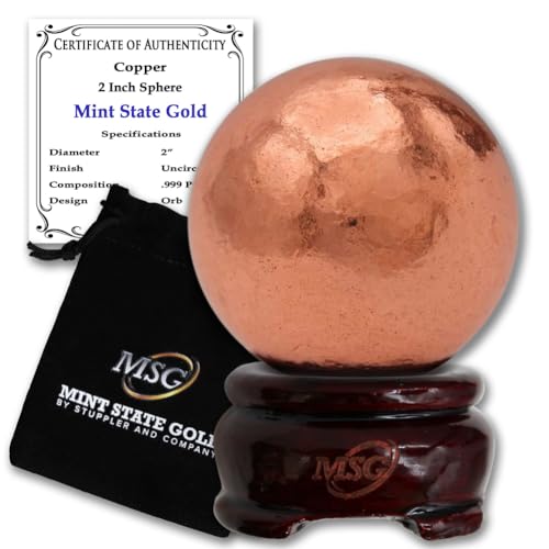 Briefbeschwerer aus Kupfer mit Holzsockel | 50,8 mm - 0,6 kg | 99,9% reine massive Kugel mit Echtheitszertifikat von Mint State Gold von MINT STATE GOLD
