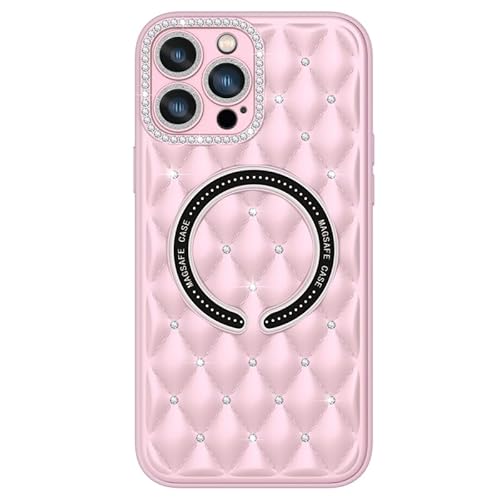 MINUISCT Kompatibel für iPhone 13 Pro Hülle magnetisch, TPU+PC Material, Frauen Mädchen Clear Glitter Bling Sparkly Fall, Diamant Kamera Objektiv Protektoren, Rosa von MINUUISCT