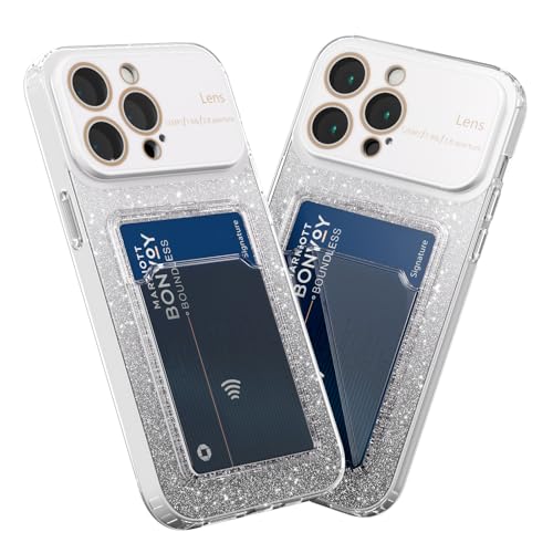 MINUUISCT Hülle für iPhone 12 Pro, Bling Glitter Stoßfeste Stoßstange Handyhülle mit Kartenfach, Transparent Shockproof Hülle Weiche TPU Silikon Schutzhülle für Frauen-Weiß von MINUUISCT