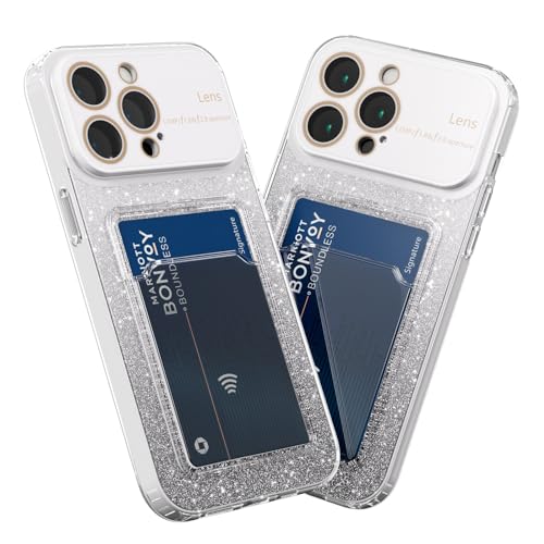 MINUUISCT Hülle für iPhone 12 Pro Max, Bling Glitter Stoßfeste Stoßstange Handyhülle mit Kartenfach, Transparent Shockproof Hülle Weiche TPU Silikon Schutzhülle für Frauen-Weiß von MINUUISCT