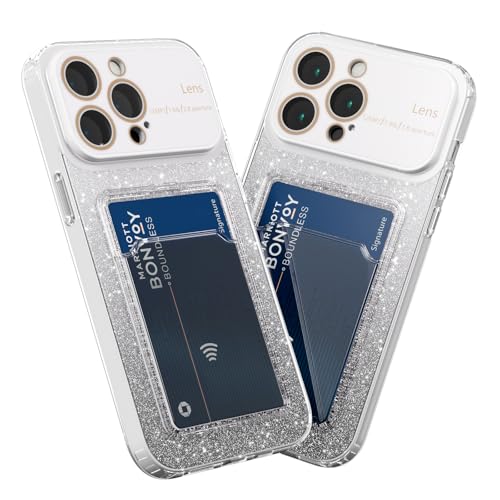 MINUUISCT Hülle für iPhone 12 Pro Max, Bling Glitter Stoßfeste Stoßstange Handyhülle mit Kartenfach, Transparent Shockproof Hülle Weiche TPU Silikon Schutzhülle für Frauen-Weiß von MINUUISCT