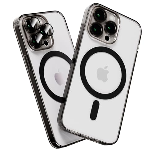 MINUUISCT Magnetisch Hülle für iPhone 15 Pro Kompatibel mit MagSafe, Silikon TPU Stoßfest Handyhülle Kratzfeste rutschfeste Schutzhülle, Transparent Schwarz von MINUUISCT