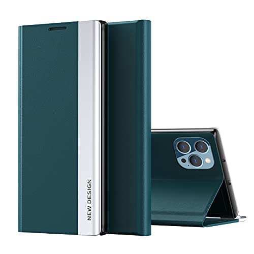 MINUUISCT für iPhone 16 Pro Hülle – [CP+PU] Leder Flip Cover mit integriertem Standfuß | 360° Rundumschutz | Stoßfeste Anti-Kratz Magnet-Hülle, Grün von MINUUISCT