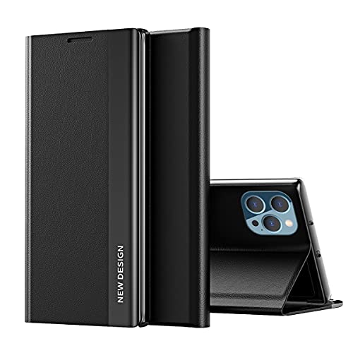MINUUISCT für iPhone 16 Pro Max Hülle – [CP+PU] Leder Flip Cover mit integriertem Standfuß | 360° Rundumschutz | Stoßfeste Anti-Kratz Magnet-Hülle,Schwarz von MINUUISCT