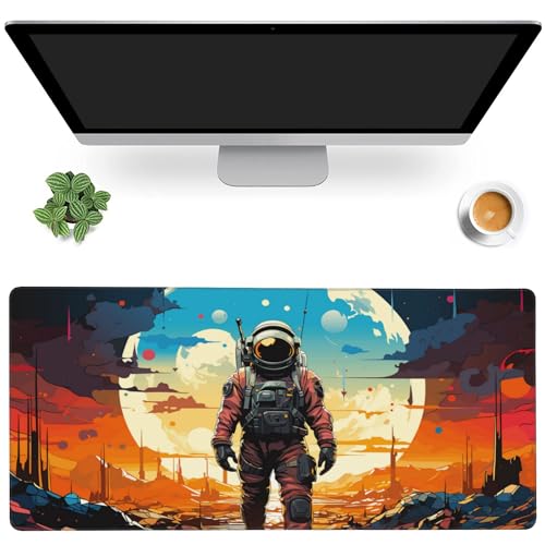 Schreibtischunterlage, Astronaut's Journey, erweitertes Gaming-Mauspad, große rutschfeste Gummiunterseite, Mauspad mit genähten Kanten, wasserdichtes Mauspad, Schreibtischunterlage für Büro, Spiel, von MIOAOSRT