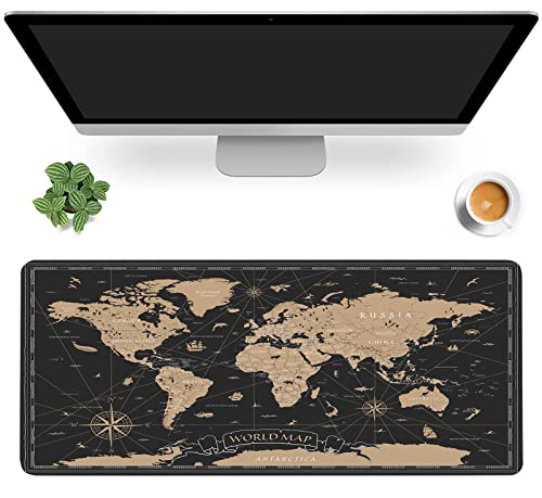 Schreibtischunterlage mit Vintage-Weltkarte, Schwarz/Goldene Weltkarte, erweitertes Gaming-Mauspad, große rutschfeste Gummiunterseite mit genähten Kanten, wasserdichtes Mauspad, Schreibtischunterlage mit Vintage-Weltkarte, Schwarz/Goldene Weltkarte, erweitertes Gaming-Mauspad, große rutschfeste Gummiunterseite mit genähten Kanten, wasserdichtes Mauspad, von MIOAOSRT