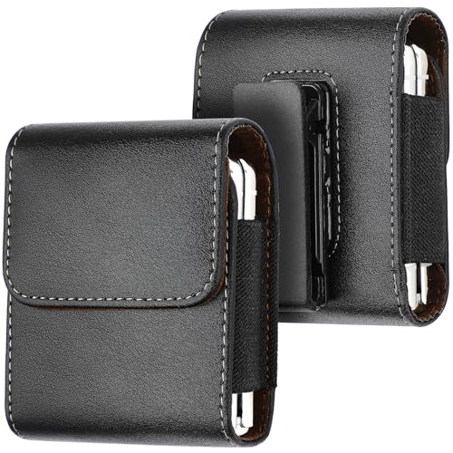 Leder-Handy-Holster für Z Flip 6/5/4/3, Motorola Razr 50/40/2023, PU-Leder-Gürtelclip-Tasche mit Kartenschlitz, schwarze Klapphülle Leder-Handy-Holster für Z Flip 6/5/4/3, Motorola Razr 50/40/2023, PU-Leder-Gürtelclip-Tasche mit Kartenschlitz, schwarze Klapphülle von MIOKAU