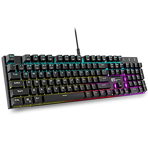 Mechanische Gaming-Tastatur, kabelgebunden, 104 Tasten, RGB-Tastatur mit blauem Schalter, programmierbare RGB-Hintergrundbeleuchtung für Windows Gaming PC von MIQ