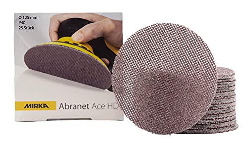 Mirka Abranet Ace HD Netz Schleifscheiben Ø 125mm Klett/Korn P40 / 25 Stk / AH23202540 / Für 125mm Exzenter und Schleifmaschinen/zum Schleifen von harten Oberflächen, Holz, Spachtel, Lack, Metall von MIRKA