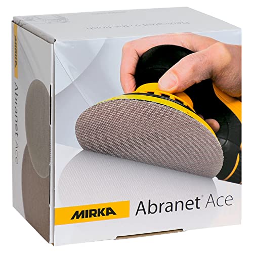 Mirka Abranet Ace Netz Schleifscheiben Ø 150mm Klett / Korn P1000 / 50 Stk / Für alle 150mm Exzenterschleifer und Schleifmaschinen / Teilkeramisch / zum Schleifen von harten Oberflächen, Holz, Metall von MIRKA