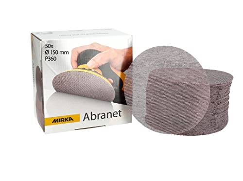 Mirka Abranet Netz-Schleifscheiben Ø 150 mm Klett / Korn P360 / 50 Stk / zum Schleifen von Holz, Spachtel, Lack, Kunststoff / 5424105037 von MIRKA