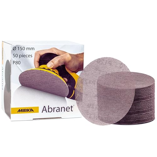 Mirka Abranet Netz-Schleifscheiben Ø 150 mm Klett / Korn P80 / 50 Stk / zum Schleifen von Holz, Spachtel, Lack, Kunststoff / Staubfrei Schleifen / 5424105080 von MIRKA