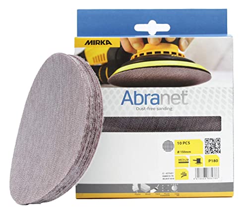 Mirka Abranet Netzschleifscheiben Ø 150mm Klett / Korn P180 / 10 Stk / AE241F1018 / Für alle 150mm Exzenterschleifer und Schleifmaschinen geeignet / zum Schleifen von Holz, Spachtel, Lack, Kunststoff von MIRKA