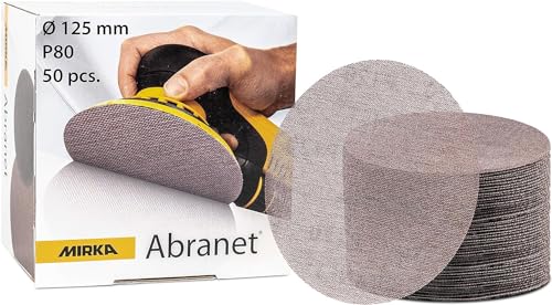 Mirka Abranet Schleifgitter Ø 125mm Klett / Korn P80 / 50 Stk / 5423205080 / Für alle 125mm Exzenterschleifer und Schleifmaschinen geeignet / zum Schleifen von Holz, Spachtel, Lack, Kunststoff von MIRKA