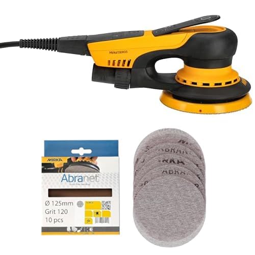 Mirka DEROS II 550 Exzenter-Schleifer Schleifmaschine mit Absaugung für Ø 125mm Schleifpapier, 2,5mm Hub Exzenterschleifmaschine + Mirka Abranet Netz-Schleifscheiben Ø 125 mm Klett, Korn P120, 10 Stk Mirka DEROS II 550 Exzenter-Schleifer Schleifmaschine mit Absaugung für Ø 125mm Schleifpapier, 2,5mm Hub Exzenterschleifmaschine + Mirka Abranet Netz-Schleifscheiben Ø 125 mm Klett, Korn P120, 10 Stk von MIRKA
