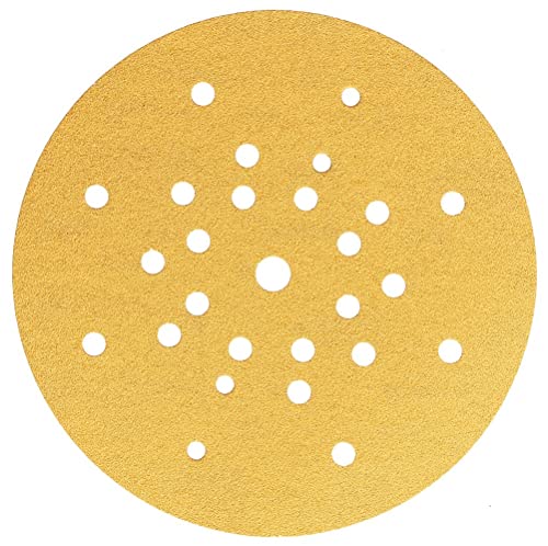 Mirka Gold Schleifpapier Ø 225mm Klett 27-Loch / Korn P100, 25 Scheiben / Für Trockenbauschleifer Wand- und Deckenschleifer / Zum Schleifen von Gips, Spachtel, Spanplatten, Holz, Lack von MIRKA