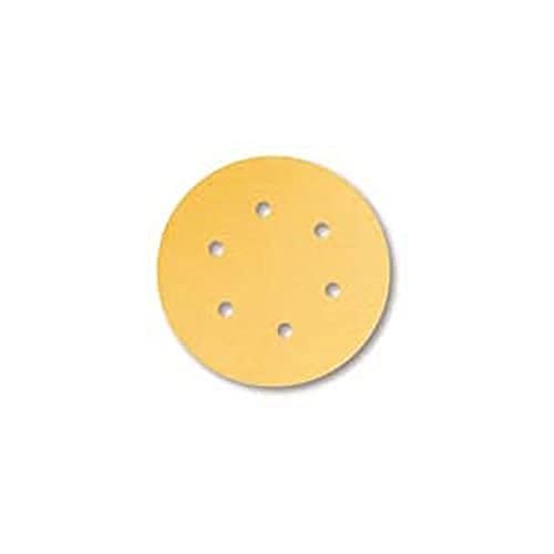 Mirka Gold Universal-Schleifpapier Ø 150mm / selbstklebend / 6-Loch / Korn P120, 100 Stk / Zum Schleifen von Gips, Spachtel, Spanplatten, Holz, Lack von MIRKA