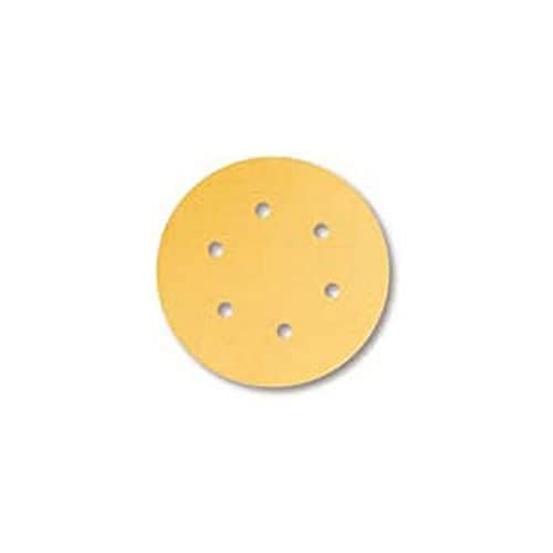 Mirka Gold Universal-Schleifpapier Ø 150mm / selbstklebend / 6-Loch / Korn P500, 100 Stk / Zum Schleifen von Gips, Spachtel, Spanplatten, Holz, Lack von MIRKA