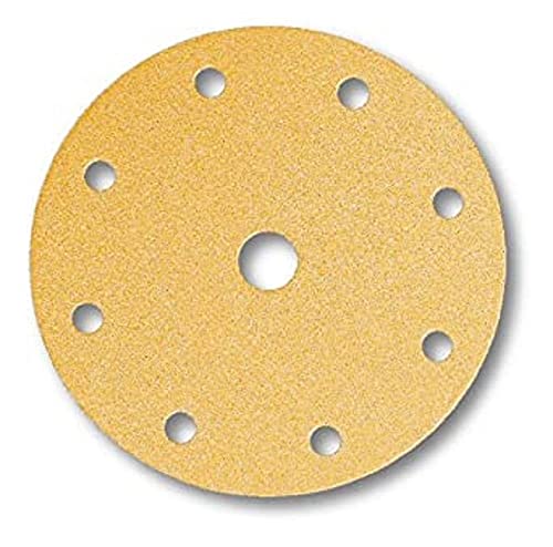 Mirka Gold Universal-Schleifpapier Ø 150mm Klett 9-Loch, Korn P220, 100 Stk / Zum Schleifen von Gips, Spachtel, Spanplatten, Holz, Lack von MIRKA