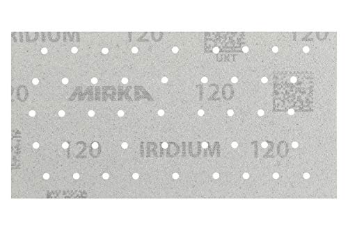 Mirka Iridium Premium-Schleifpapier 93x180mm Klett 45-Loch, Korn 120, 50 Stk / Zum Schleifen von Lack, Spachtel, Grundierung, Holz, Stahl, Mineralwerkstoffe, Kunststoff von MIRKA