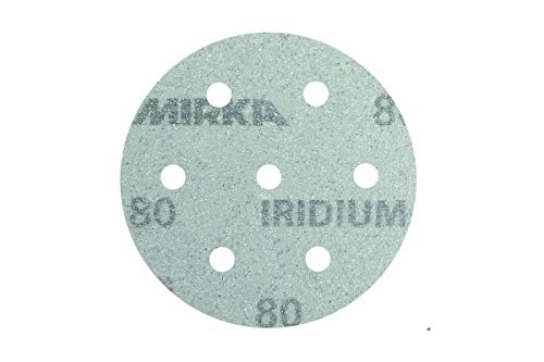 Mirka Iridium Premium-Schleifpapier Ø 90mm Klett 7-Loch, Korn 80, 50 Stk / Zum Schleifen von Lack, Spachtel, Grundierung, Holz, Stahl, Mineralwerkstoffe, Kunststoff von MIRKA
