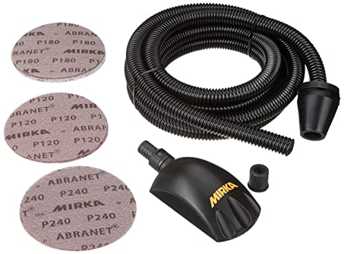 Mirka Roundy Kit Handblock mit Absaugung/Schleifklotz mit Klett inkl. 4m Absaugschlauch & 15 Stück Mirka Abranet Netzschleifscheiben Klett Ø 150mm Korn P120 P180 P240 / KIT00ROUND von MIRKA