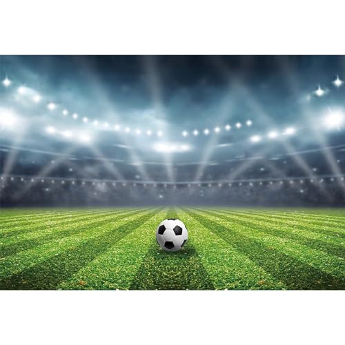 MIRRORANG 1,5x1m Fußball Stadion Hintergrund Sport Spiel Party Scheinwerfer Fotografie Hintergrund zum Männer Jungen Fußball Geburtstagsparty Dekoration Sport Verein Foto Studio Requisiten, Vinyl von MIRRORANG