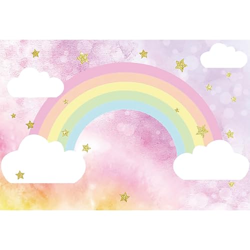 MIRRORANG 1,5x1m Regenbogen Hintergrund zum Mädchen Geburtstag Party Funkeln Stern Regenbogen Rosa Himmel Wolke Fotografie Hintergrund Regenbogen Neugeborenes Babydusche Party Dekorationen, Vinyl von MIRRORANG