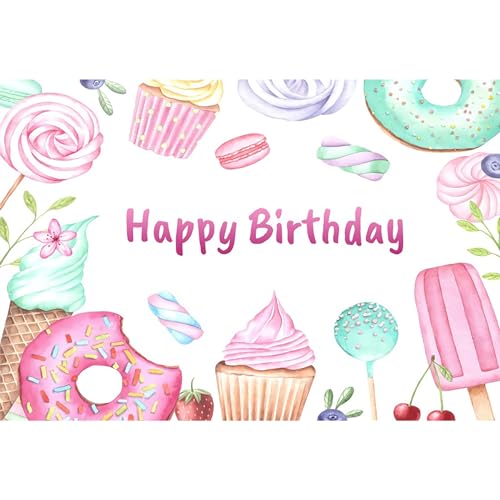 MIRRORANG 2,2x1,5m Alles Gute zum Geburtstag Hintergrund Sweet Dounts Fotografie Hintergrund Land Thema Mädchen Party Kuchen Tisch Banner, Vinyl von MIRRORANG