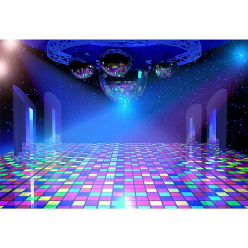 MIRRORANG 2,2x1,5m Backdrop Vintage 80s Disco Dekorationen Neon Backdrop Birthday Party Hintergrund für Fotografie Portrait Foto Studio Requisiten, Vinyl von MIRRORANG