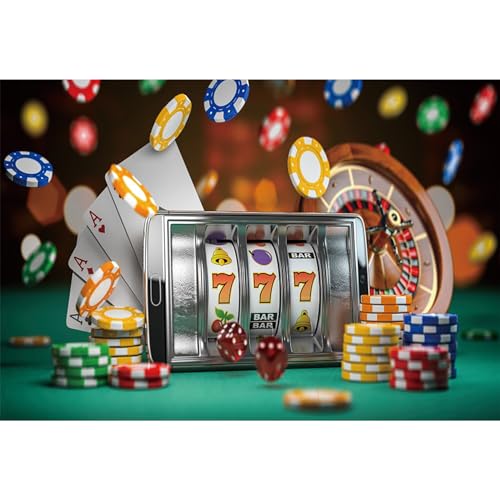 MIRRORANG 2,2x1,5m Casino Kulissen für Fotoshooting Casio Slot Machine Grün Gaming Tisch Karten Pocker Casino Themed Party Dekorationen Fotografie Hintergrund, Vinyl von MIRRORANG