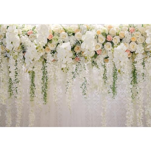 MIRRORANG 2,2x1,5m Hochzeit Hintergrund Pro Rezeption Weiß Blumen Vorhang Blumen Hochzeit Zeremonie Hintergrund Brautdusche Dekorationen Banner Babydusche Lieferungen Hochzeit Foto Hintergrund, Vinyl von MIRRORANG