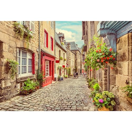 MIRRORANG 2,2x1,5m Italien Alt Gasse Hintergrund Europäisch Alt Stein Haus Weg Friedlich Stadt Feder Blüte Fotografie Hintergrund Dorf Gebäude Reisen Hochzeit Foto Studio Requisiten Hintergrund, Vinyl von MIRRORANG