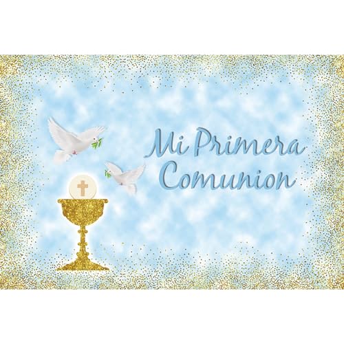 MIRRORANG 2,2x1,5m Mi Primera Kommunion Hintergrund Tauben Erste heilige Kommunion Taufe Fotografie Hintergrund Blau Gold Punkte Taufe Babydusche Kulissen Foto Studio Requisiten, Vinyl MIRRORANG 2,2x1,5m Mi Primera Kommunion Hintergrund Tauben Erste heilige Kommunion Taufe Fotografie Hintergrund Blau Gold Punkte Taufe Babydusche Kulissen Foto Studio Requisiten, Vinyl von MIRRORANG