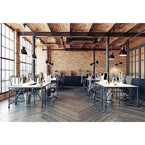 MIRRORANG 3,5x2,5m Geschäft Büro Hintergrund Innenraum für Video Konferenzen Französisch Fenster Ziegelwand Tisch Stühle Fotohintergrund Online-Meeting Fotostudio-Requisiten, Vinyl von MIRRORANG