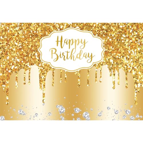 MIRRORANG 3x2,5m Alles Gute zum Geburtstag Hintergrund Gold Funkeln Diamanten Fotografie Hintergrund Kuchen Tabelle Banner Mädchen Frauen Geburtstag Foto Hintergrund, Vinyl von MIRRORANG