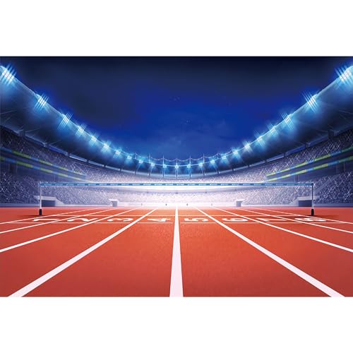 MIRRORANG 3x2,5m Hintergrund für Leichtathletik Stadion mit Rennen Spur Fertig Aussicht Fotografie Hintergrund Sport Glühend Licht Spiel Wettbewerb Beleuchtet Feld Foto Studio Props, Vinyl von MIRRORANG