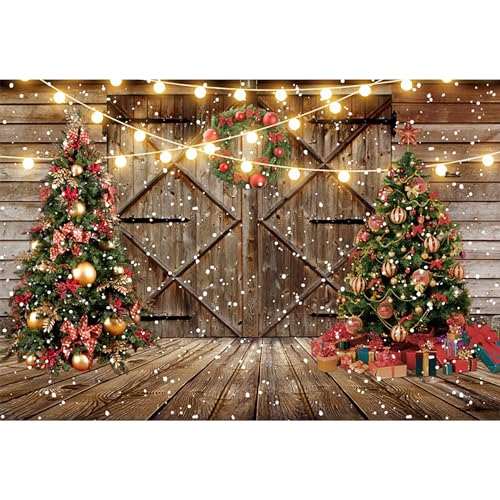 MIRRORANG 3x2m Frohe Weihnachten Hintergründe Weihnachten Weihnachtsbaum Geschenke Shing Lichter Glitter Bokeh Holz Boden Fotohintergründe Silvesterparty Babyparty Dekorationen Zubehör, Vinyl von MIRRORANG