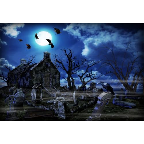 MIRRORANG 3x2m Halloween Hintergrund Friedhof Dunkler Geist Grabstein Krähe Mondlicht Halloween Thematische Party Hintergrund Fotografie, Vinyl MIRRORANG 3x2m Halloween Hintergrund Friedhof Dunkler Geist Grabstein Krähe Mondlicht Halloween Thematische Party Hintergrund Fotografie, Vinyl von MIRRORANG